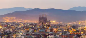 Aerial,panorama,view,of,barcelona,city,skyline,and,sagrada,familia